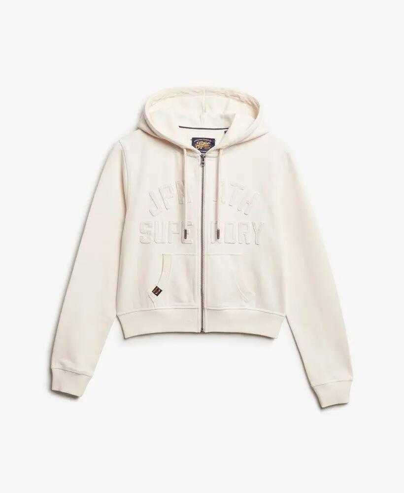 superdry Sweat à capuche zippé court Athletic Tonal – Desert Bone Off White 6/6