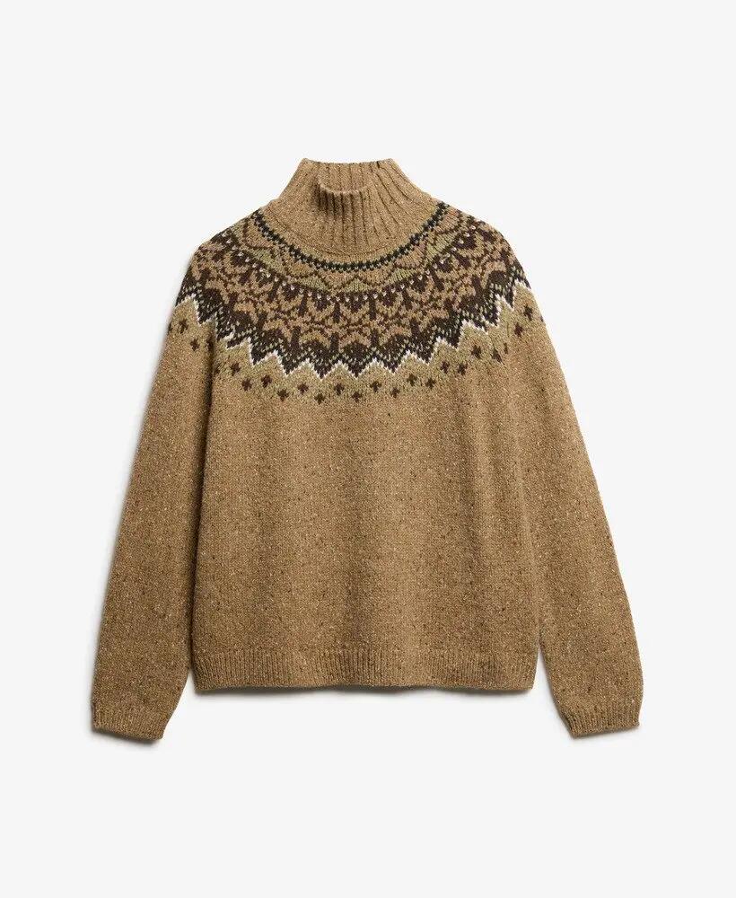 superdry Maglione Fairisle Collo Alto Loose Fit Tan Brown Multi 6/6