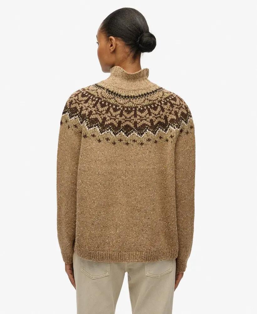 superdry Maglione Fairisle Collo Alto Loose Fit Tan Brown Multi 5/6