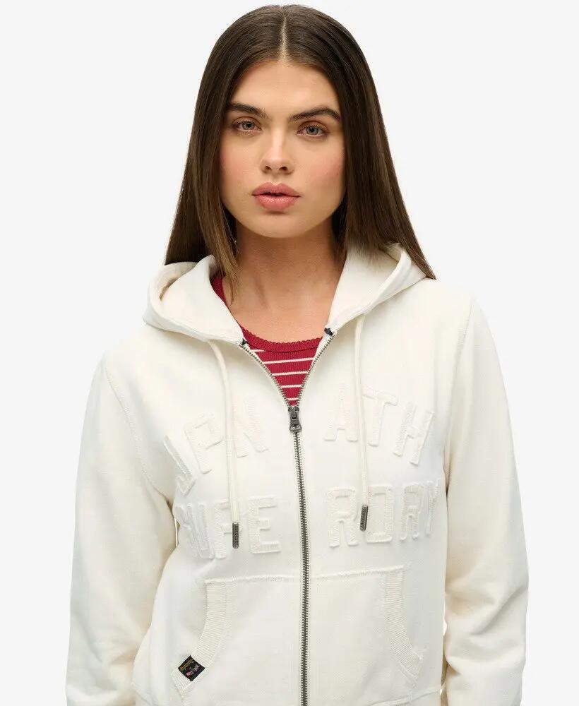 superdry Sweat à capuche zippé court Athletic Tonal – Desert Bone Off White 3/6
