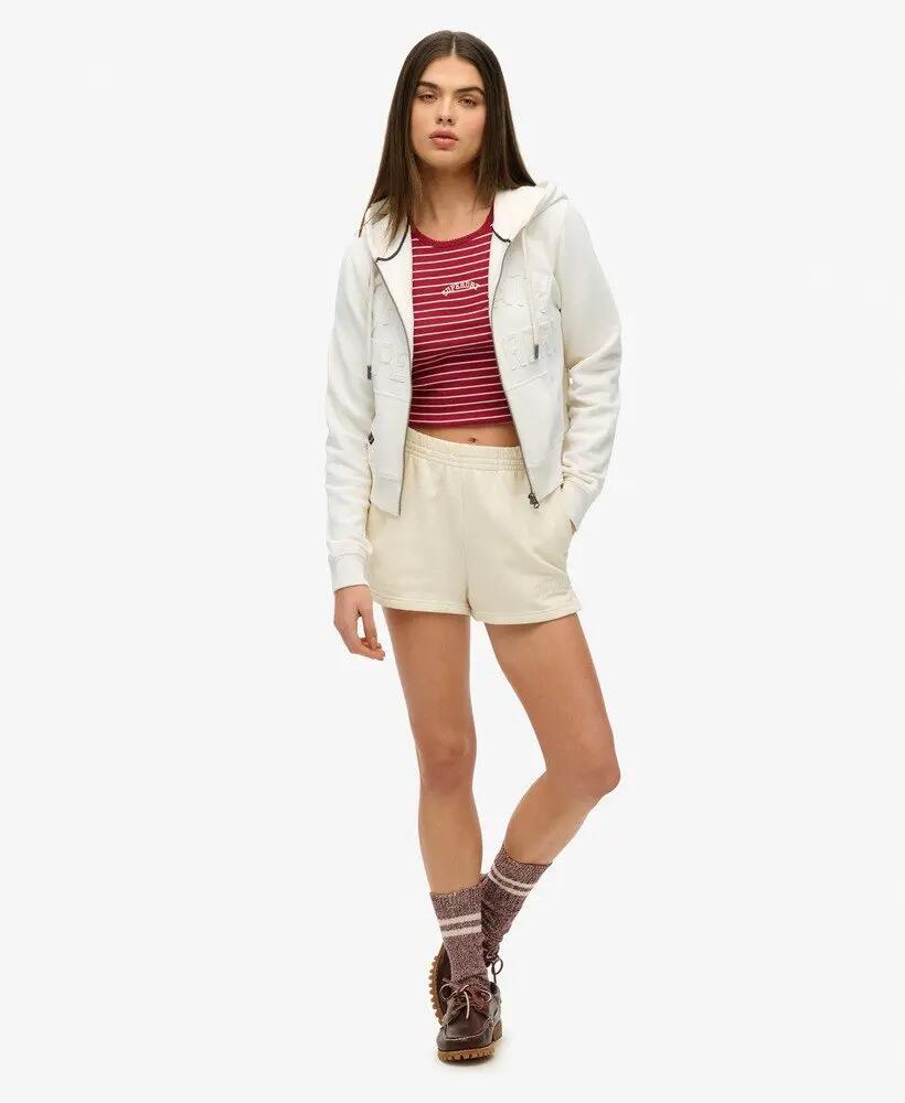 superdry Sweat à capuche zippé court Athletic Tonal – Desert Bone Off White 2/6