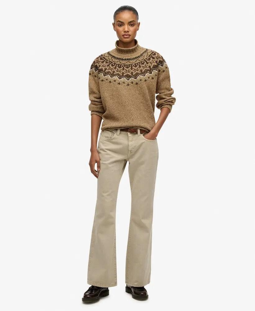 superdry Maglione Fairisle Collo Alto Loose Fit Tan Brown Multi 3/6