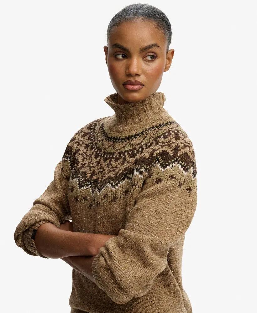 superdry Maglione Fairisle Collo Alto Loose Fit Tan Brown Multi 2/6