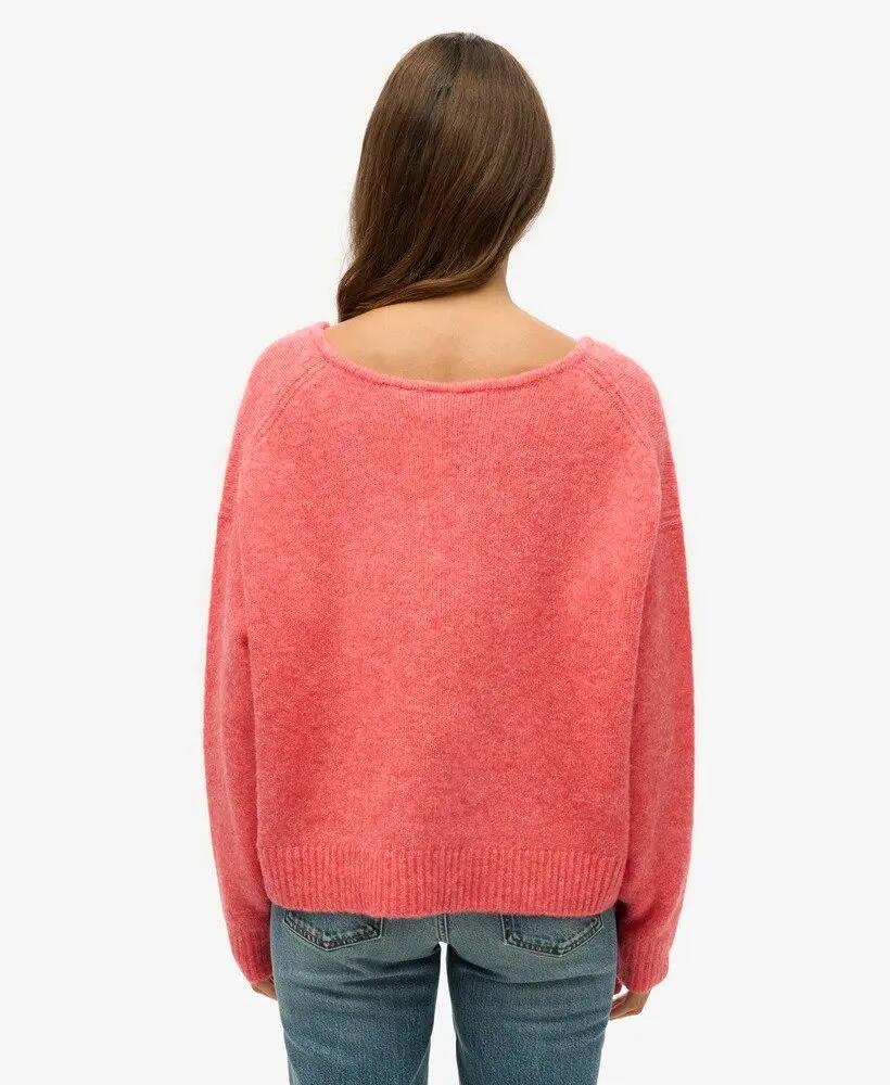 superdry Camisola oversize decote em V Coral Red Twist 4/4