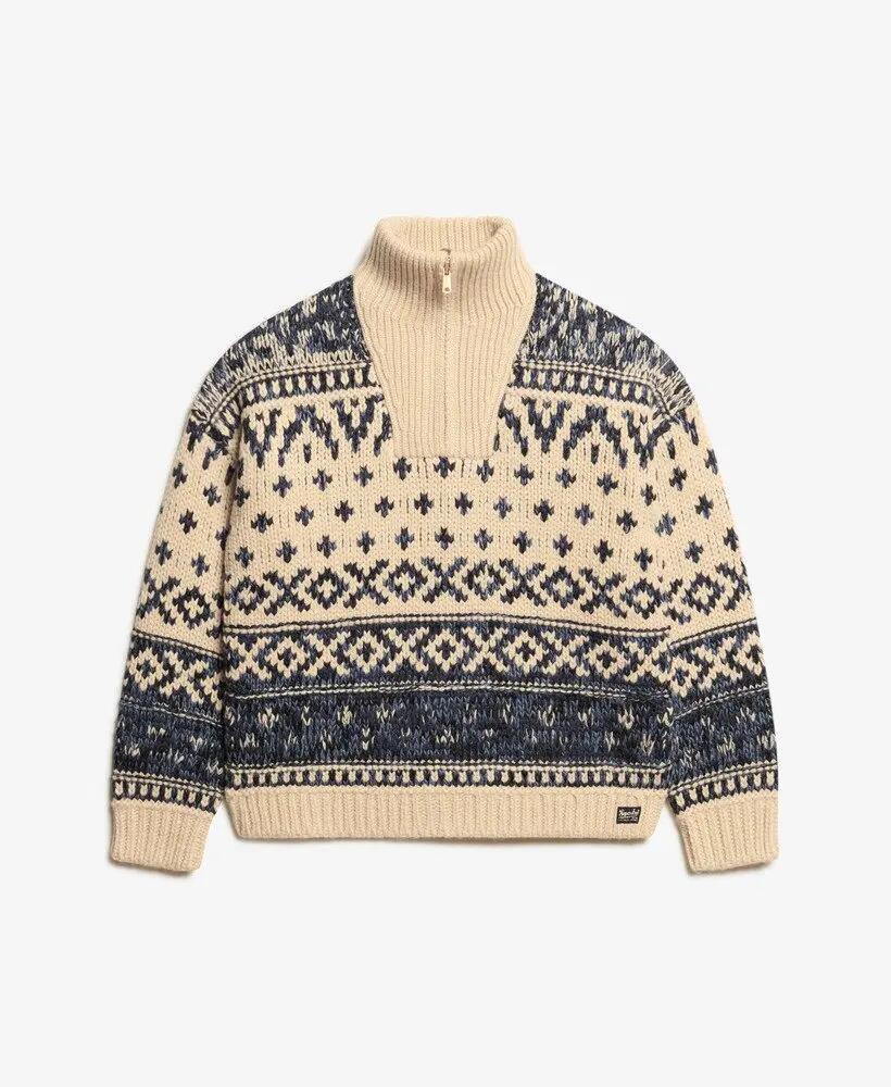 superdry Pull zippé Ski Lodge en maille – Island Ecru 7/7