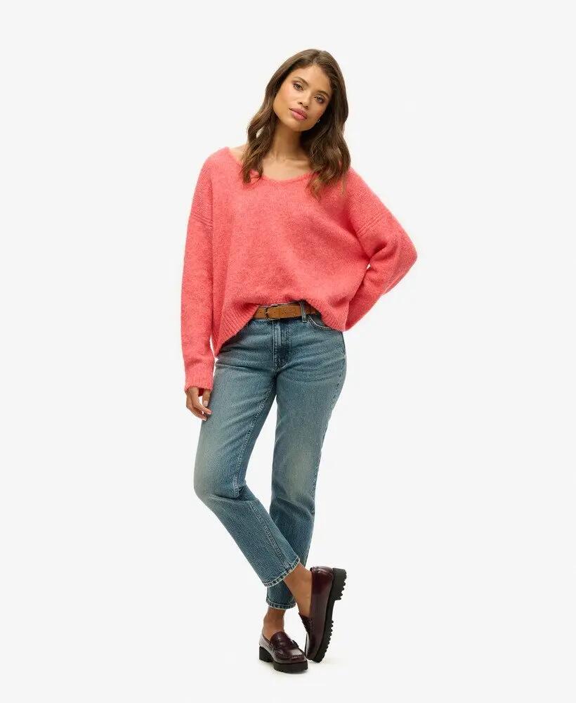 superdry Camisola oversize decote em V Coral Red Twist 2/4