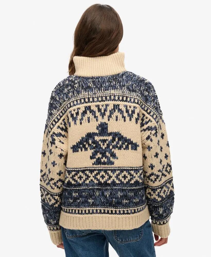 superdry Pull zippé Ski Lodge en maille – Island Ecru 5/7