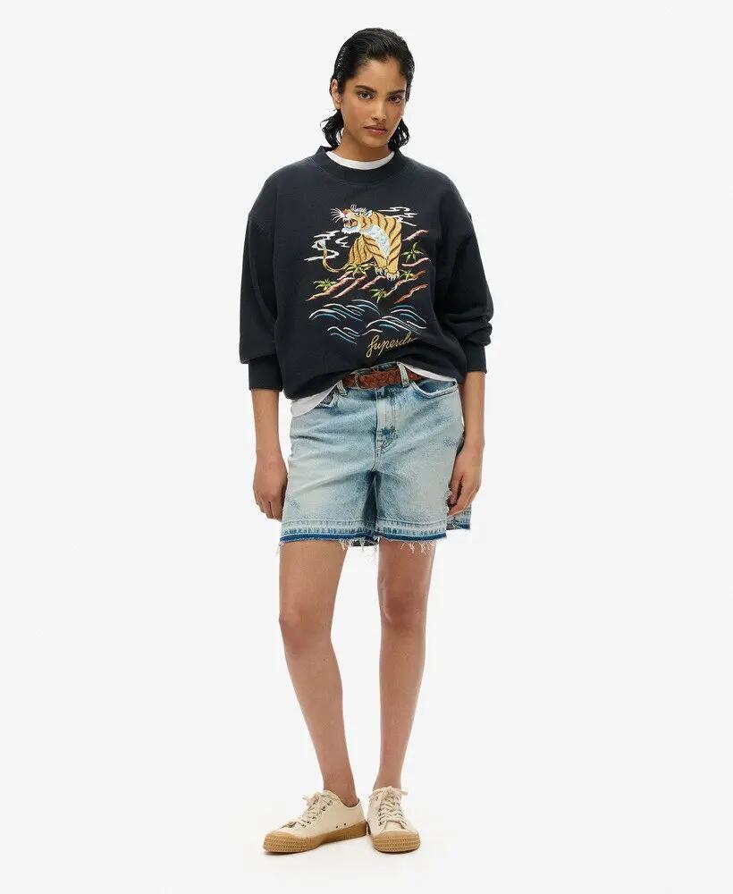 superdry Felpa Suika ricamata taglio loose in cotone – Black 2/6