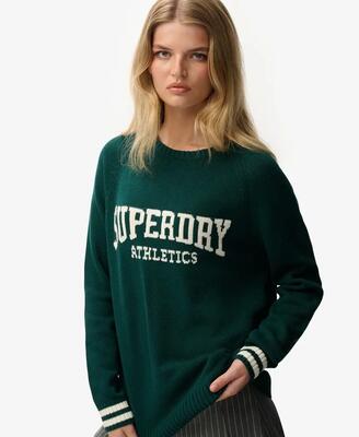 Superdry slouchy intarsia gebreide trui van biologisch katoen – darkest pine
