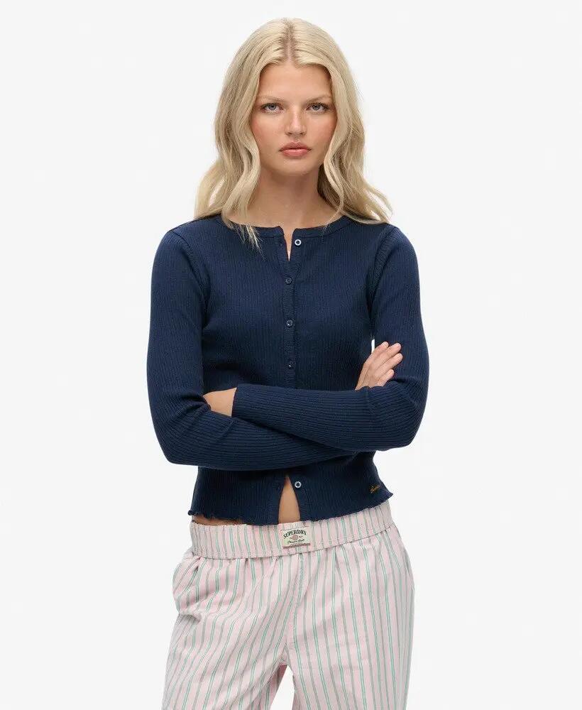 superdry Athletic Essentials Ribgebreide slim cardigan van katoen 2/6