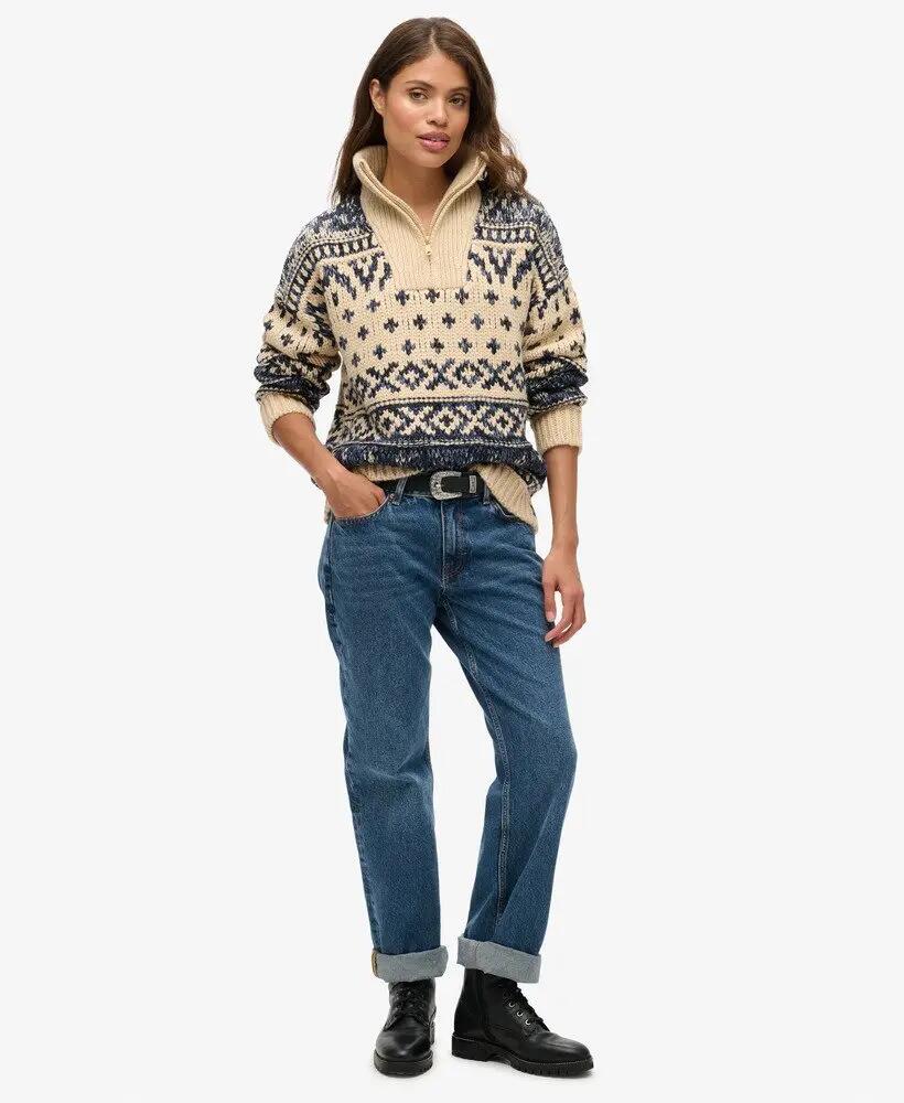 superdry Pull zippé Ski Lodge en maille – Island Ecru 3/7