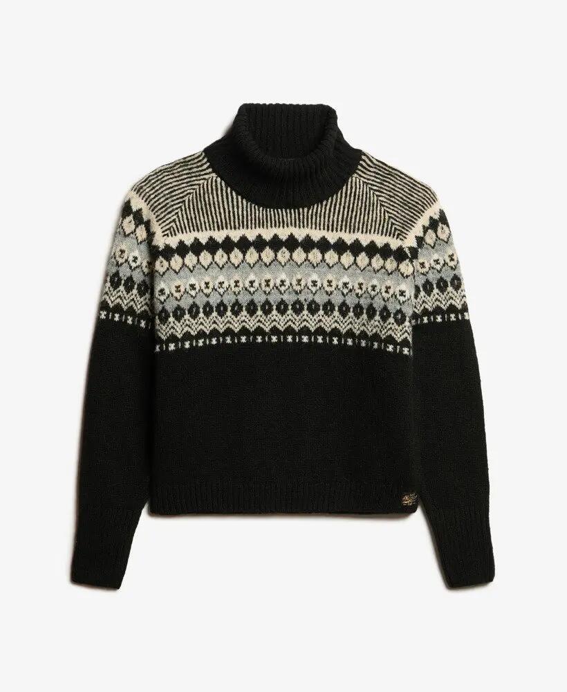superdry Pull à col roulé Fairisle Pattern - Noir – Black 6/6