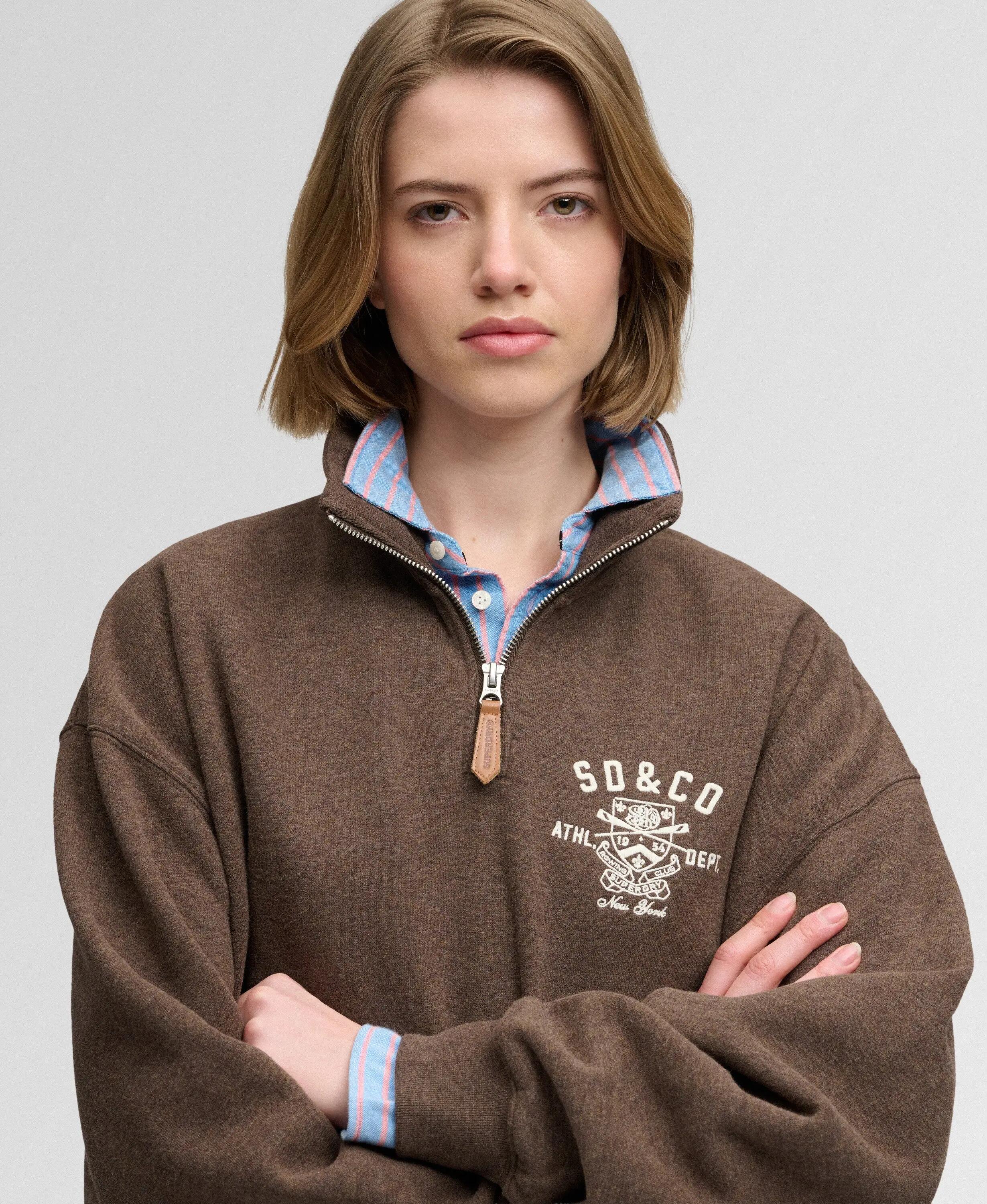 superdry Country Club Half Zip Sweatshirt – Relaxed Fit, Dark Chocolate Brown 4/7