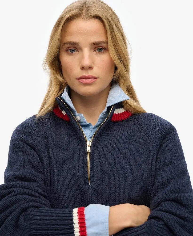 superdry Maglione mezza zip con bordo a contrasto – 60% cotone organico, 40% 3/5