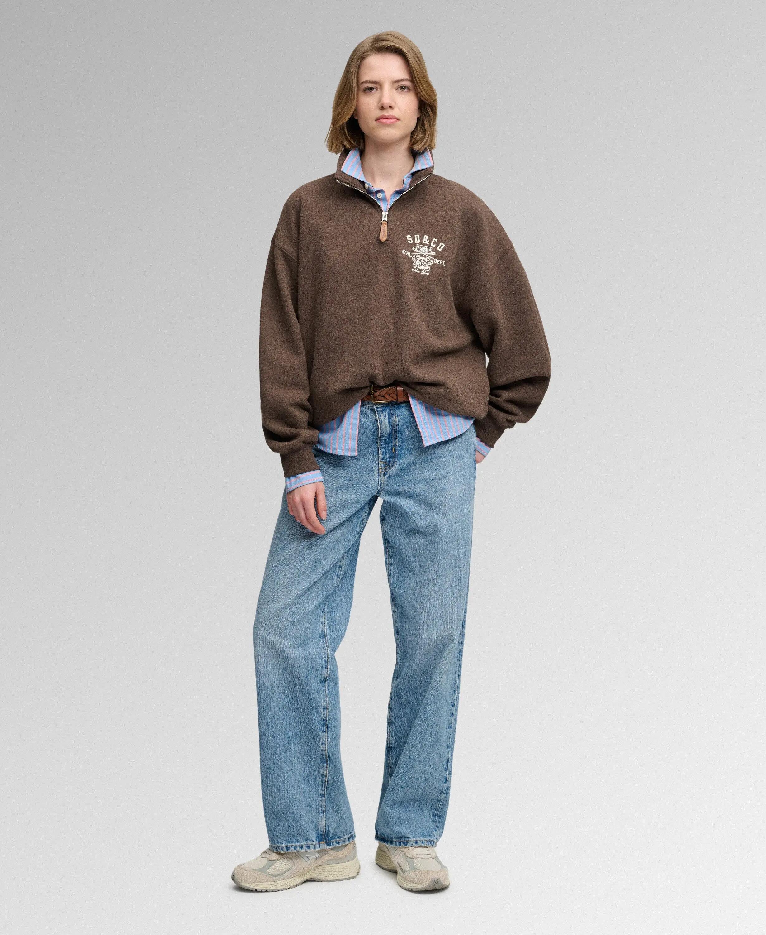 superdry Country Club Half Zip Sweatshirt – Relaxed Fit, Dark Chocolate Brown 3/7