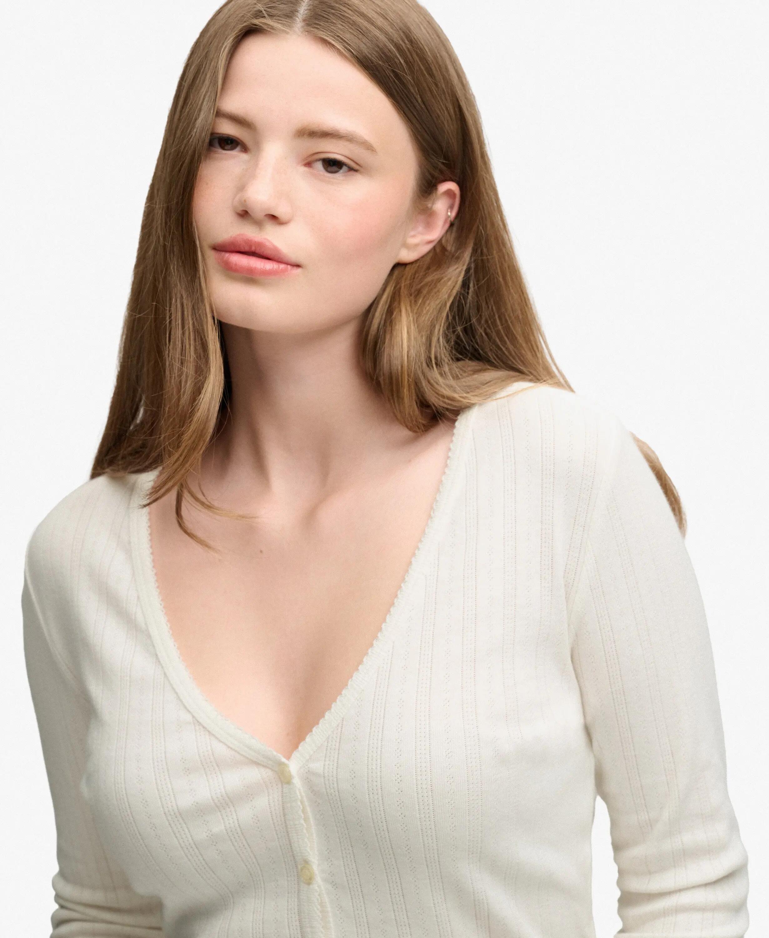 superdry Athletic Essential Pointelle Cardigan aus Bio-Baumwolle – OFF WHITE 4/7