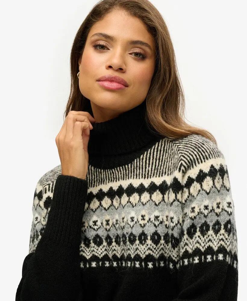 superdry Pull à col roulé Fairisle Pattern - Noir – Black 3/6