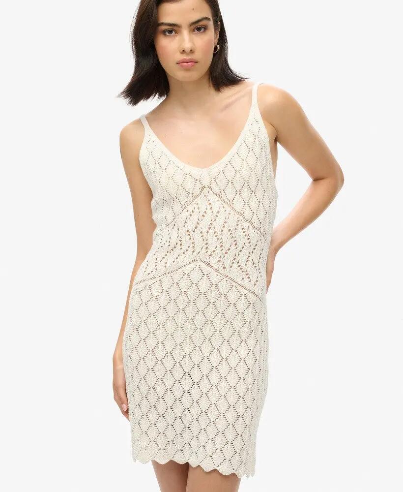 superdry Crochet Cami Mini Dress Desert Bone Off White 5/7