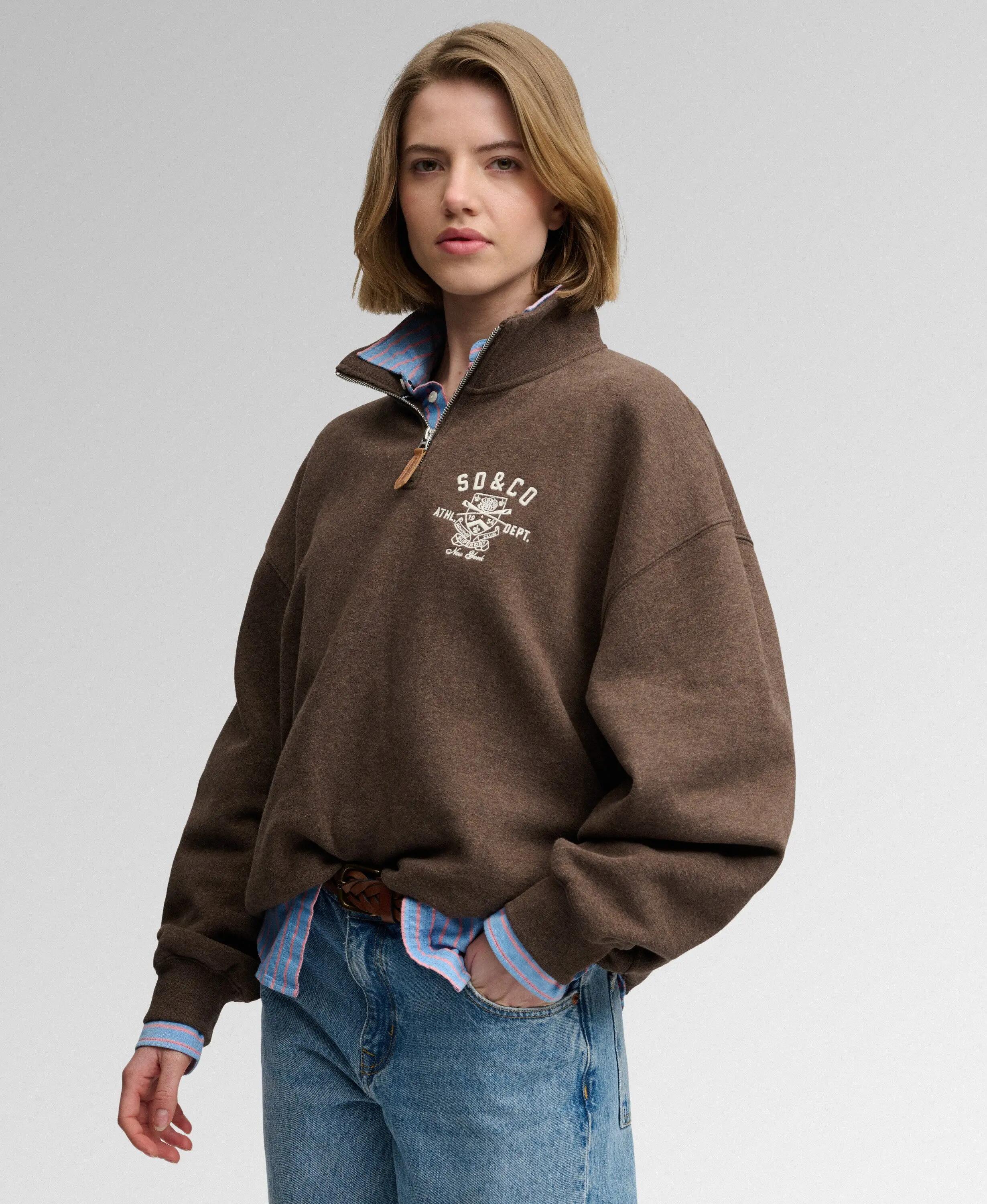 superdry Country Club Half Zip Sweatshirt – Relaxed Fit, Dark Chocolate Brown 2/7