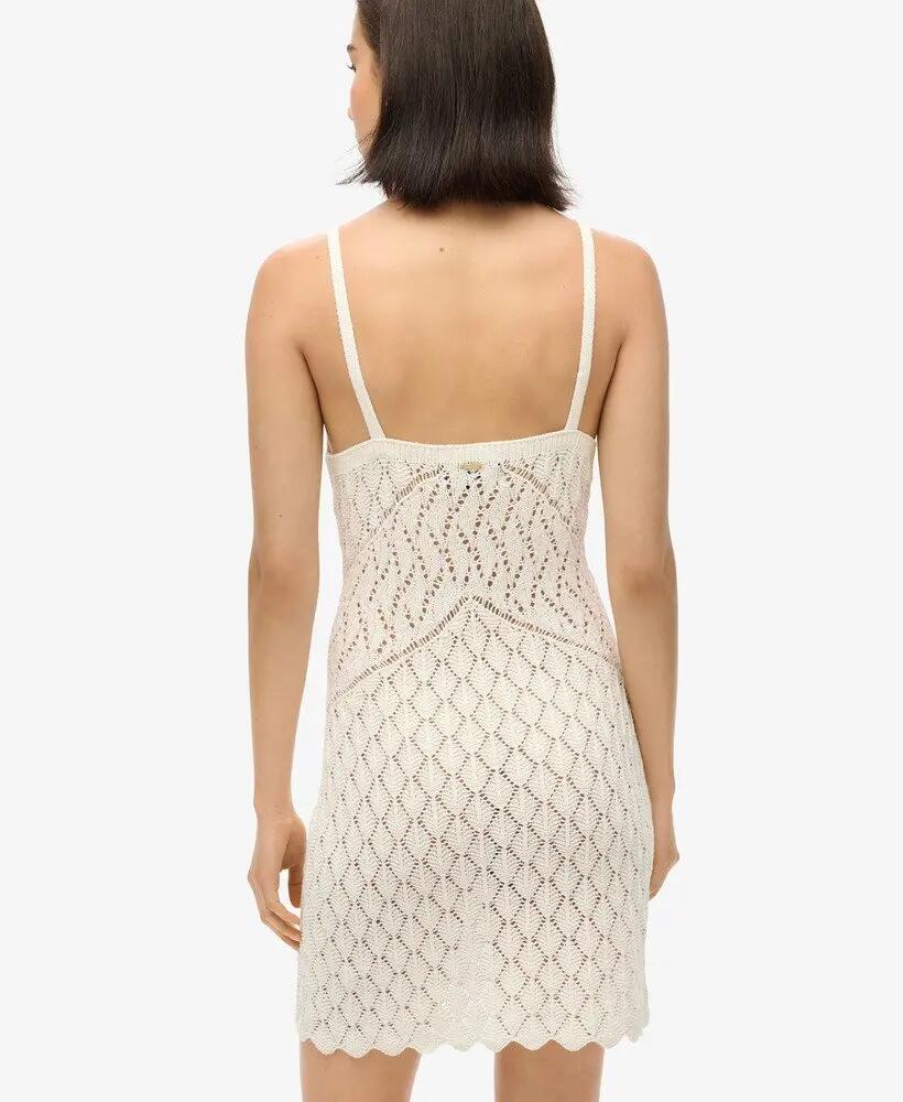 superdry Crochet Cami Mini Dress Desert Bone Off White 4/7