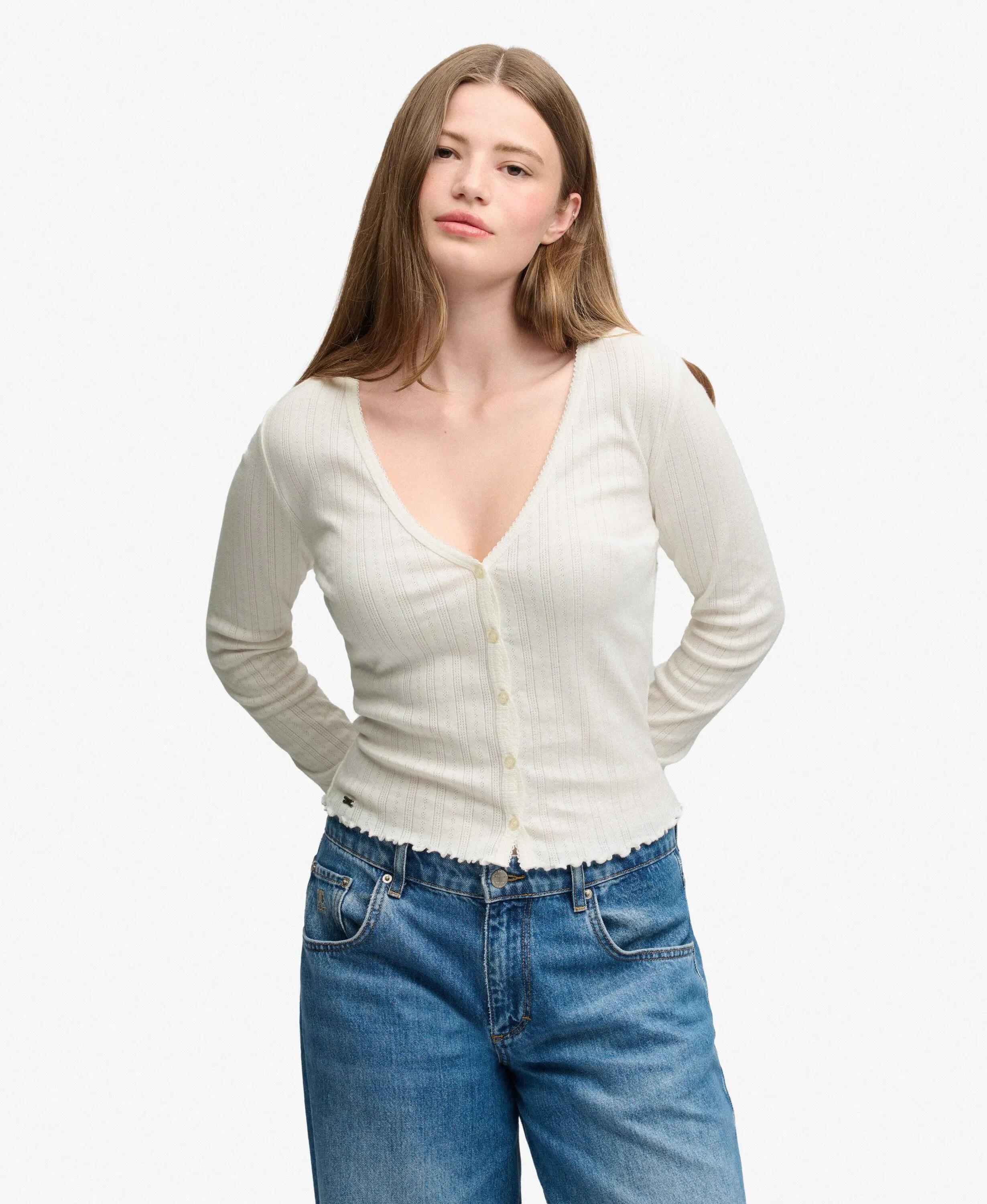 superdry Athletic Essential Pointelle Cardigan aus Bio-Baumwolle – OFF WHITE 2/7