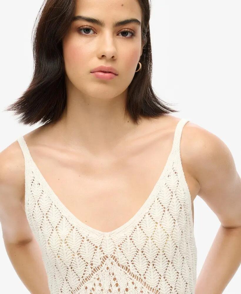 superdry Crochet Cami Mini Dress Desert Bone Off White 3/7