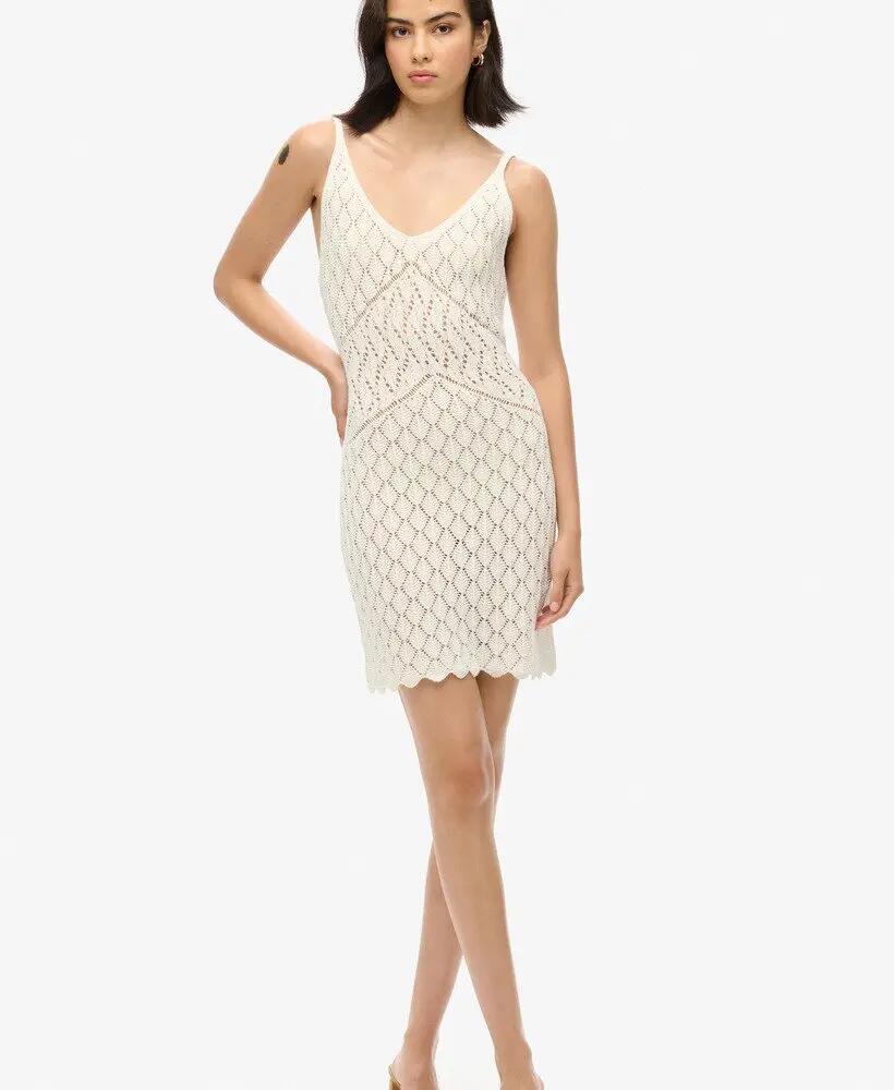 superdry Crochet Cami Mini Dress Desert Bone Off White 2/7