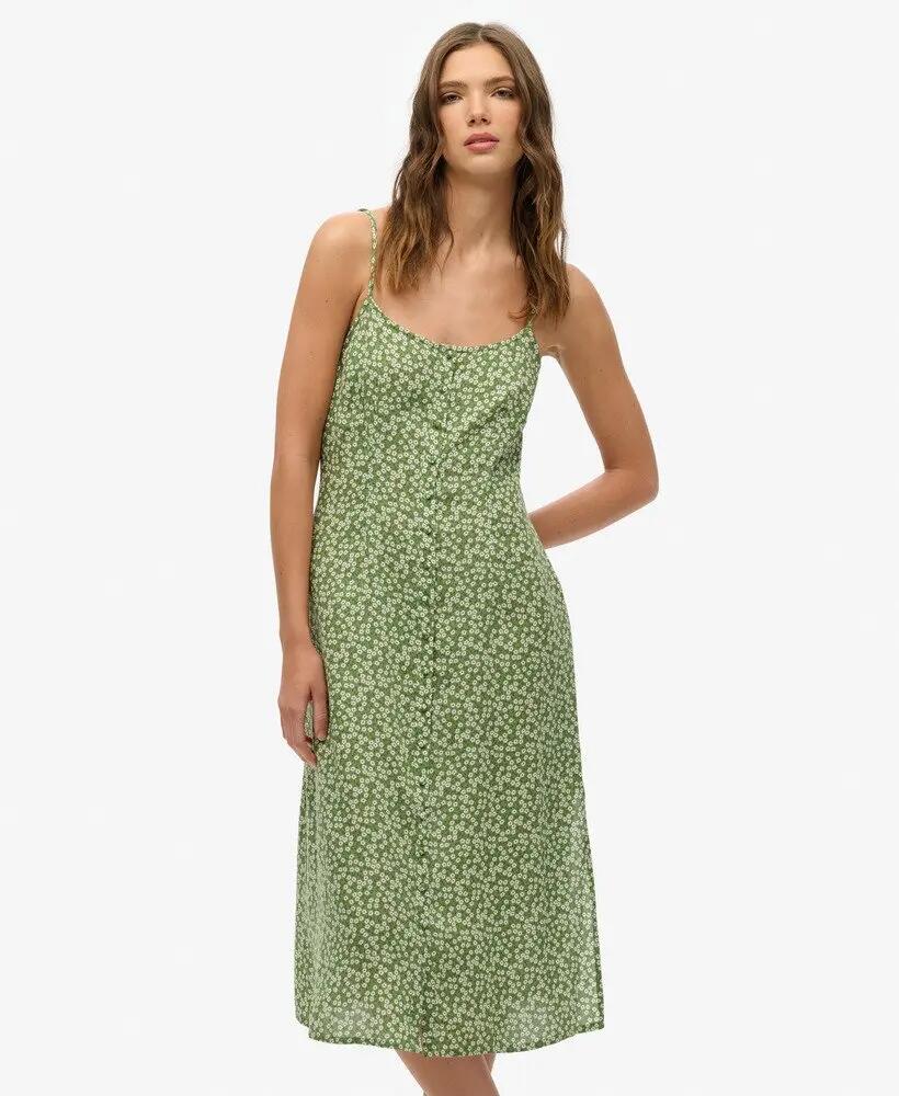 superdry Robe midi boutonnée imprimée en viscose – Green Ditsy 5/7