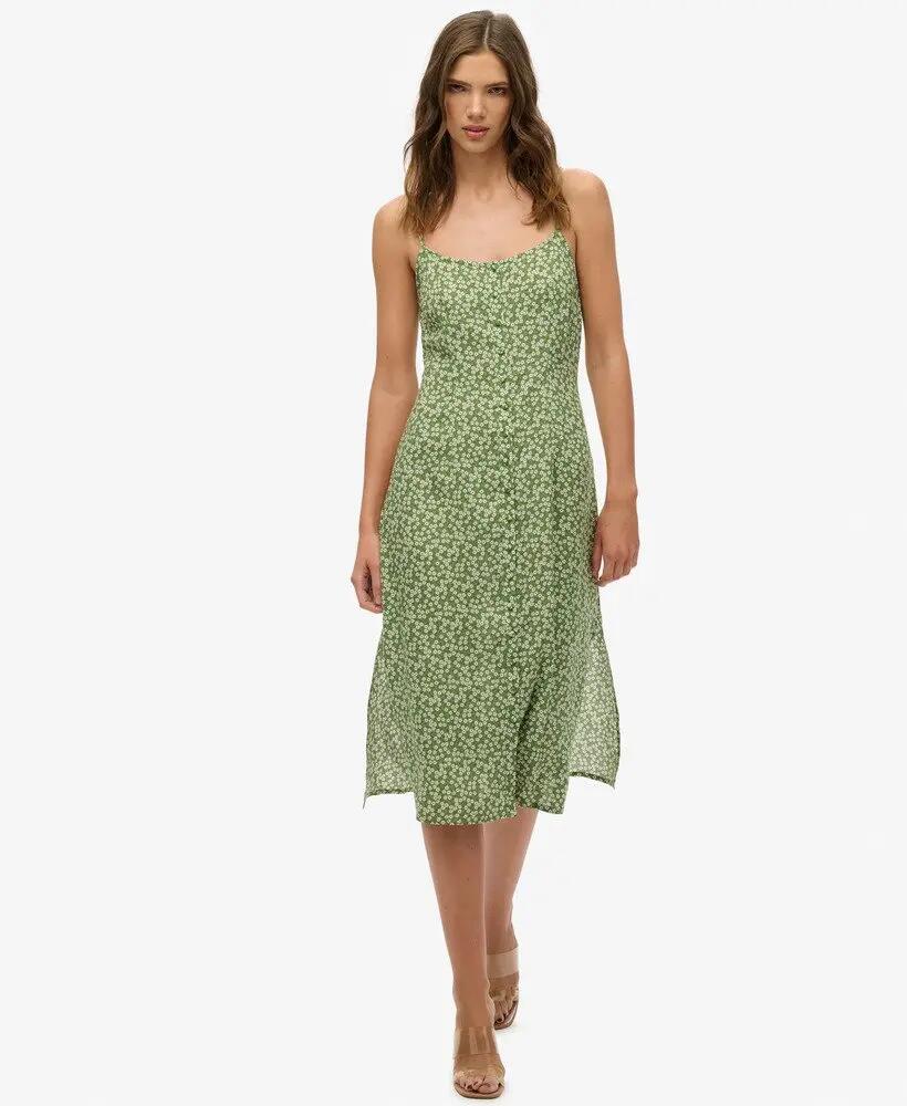 superdry Robe midi boutonnée imprimée en viscose – Green Ditsy 2/7