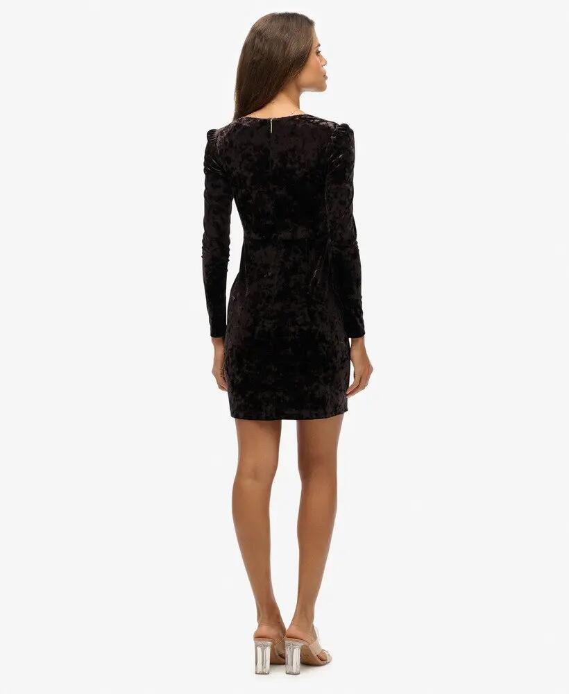 superdry Fluwelen korte jurk met vierkante hals 6/7