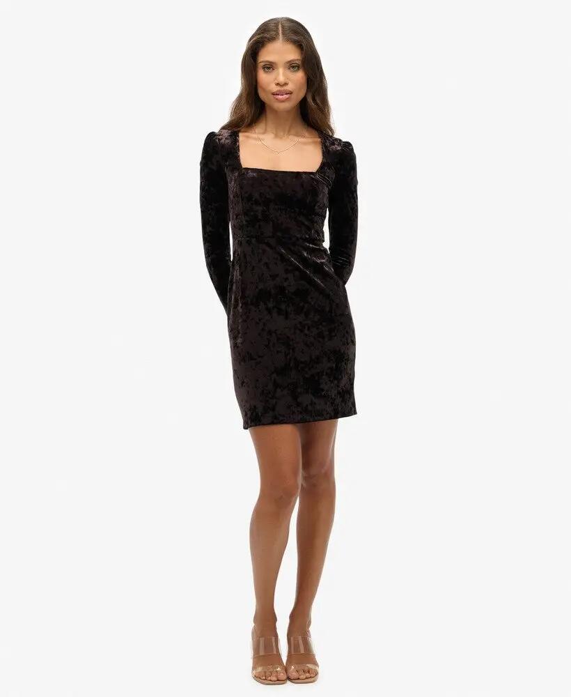 superdry Fluwelen korte jurk met vierkante hals 5/7