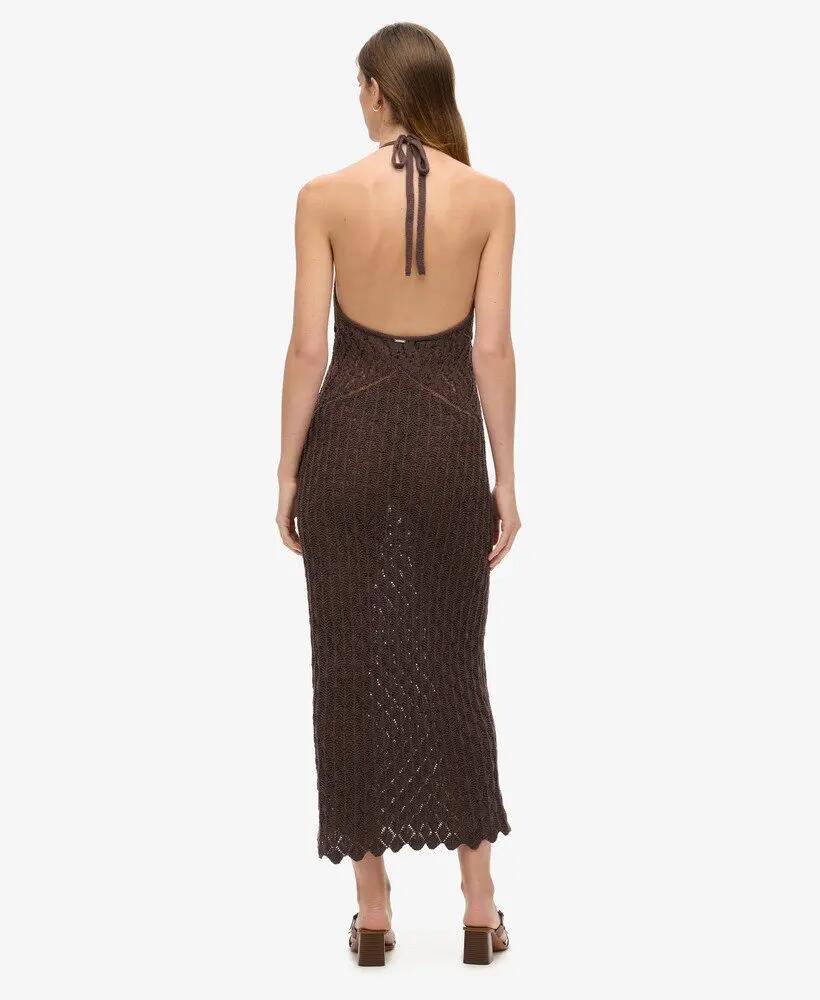 superdry Vestido maxi halter em crochet — Dark Oak Brown 5/7