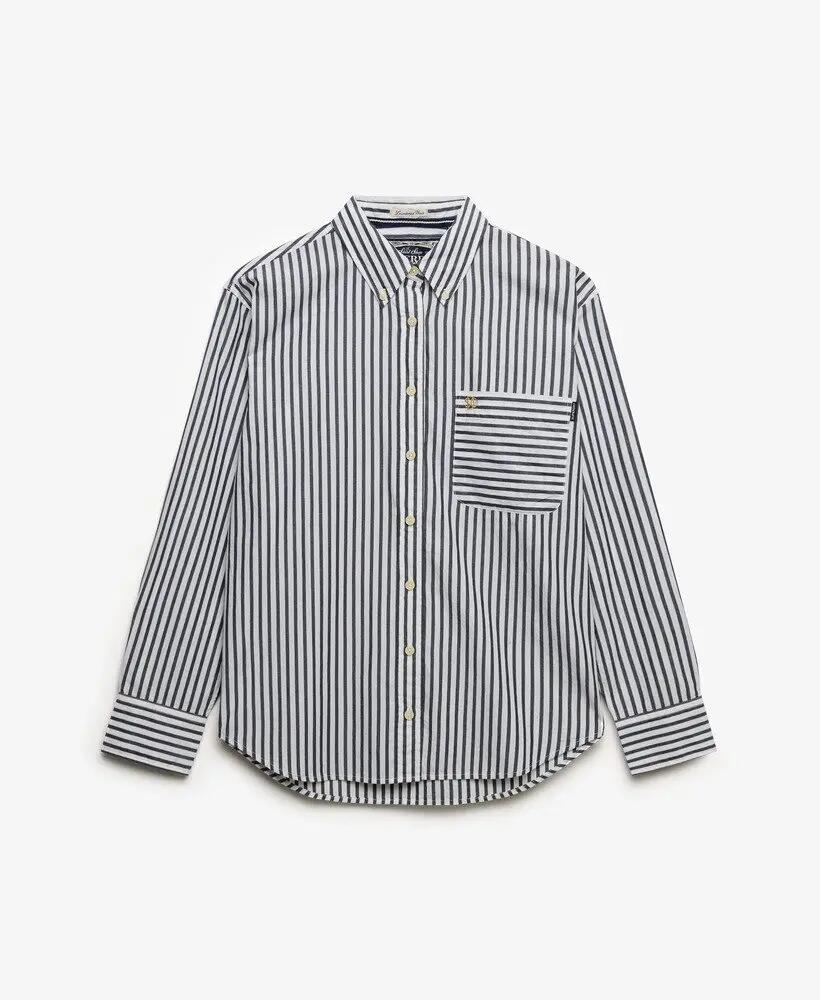 superdry Chemise Poplin Relaxed manches longues en coton bio – NAVY/WHITE 7/7
