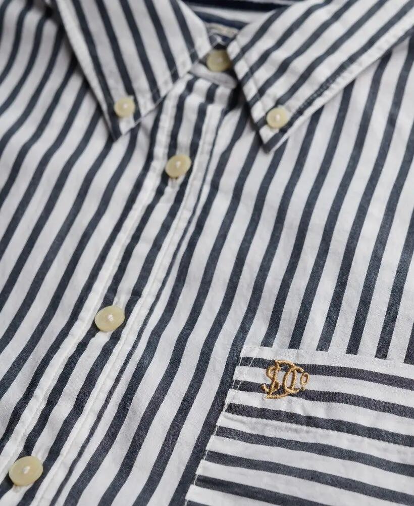 superdry Chemise Poplin Relaxed manches longues en coton bio – NAVY/WHITE 6/7
