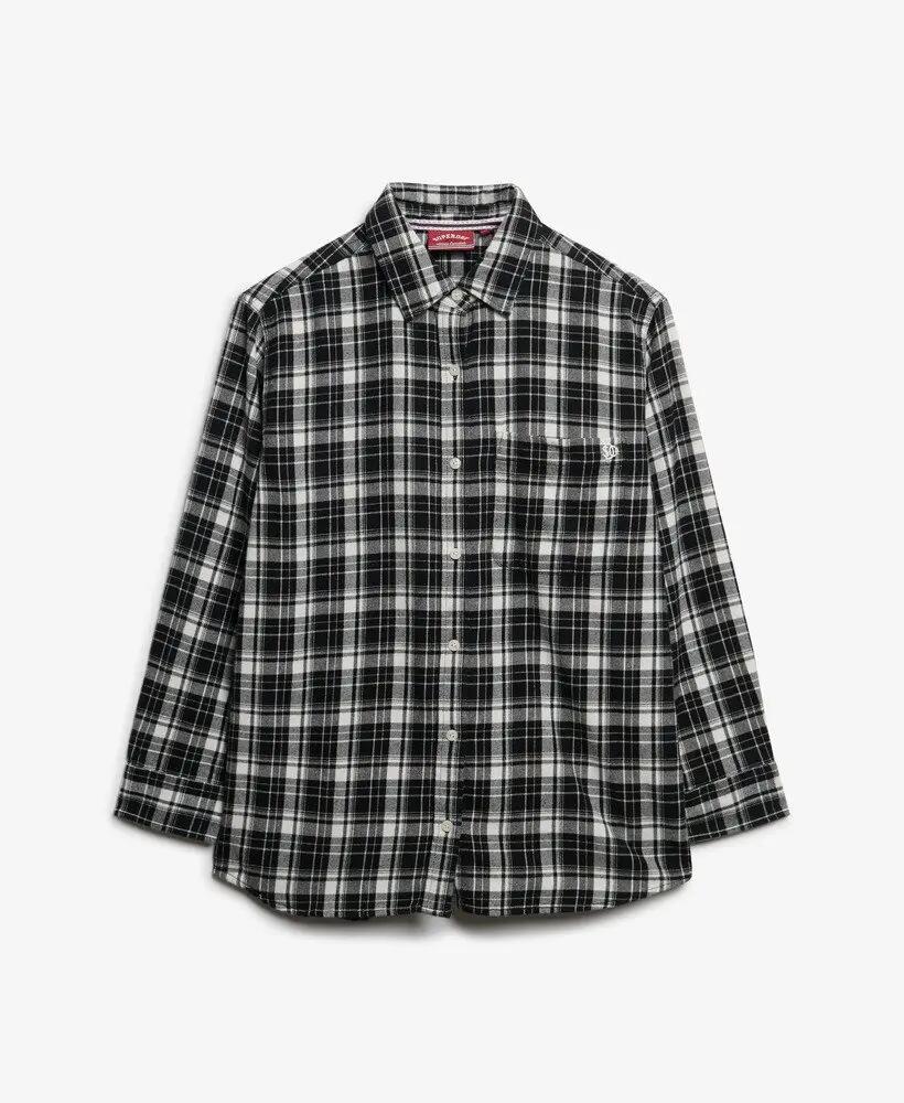 superdry Camisa boyfriend flanela xadrez, oversize – Black/Ecru Check 7/7