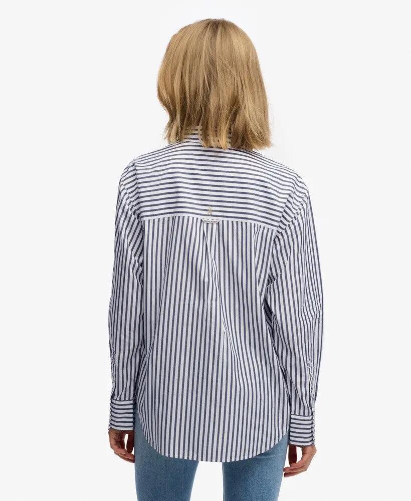 superdry Chemise Poplin Relaxed manches longues en coton bio – NAVY/WHITE 5/7