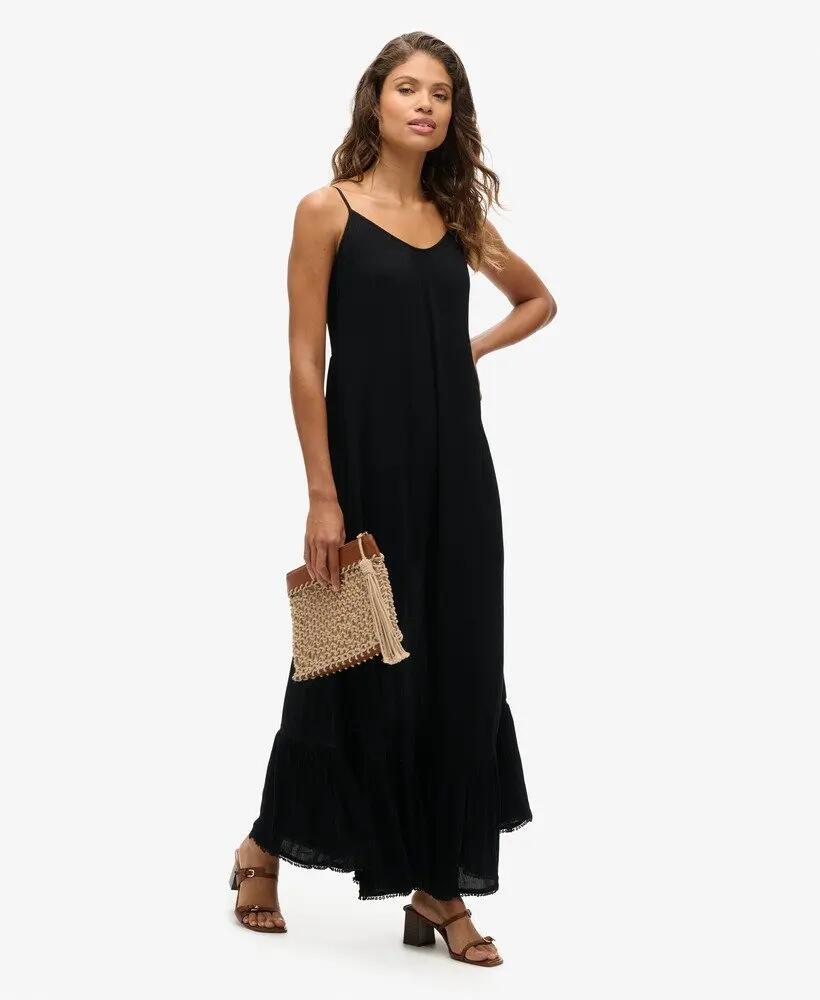 superdry Vestido maxi Beach Cami em viscose preta 2/7