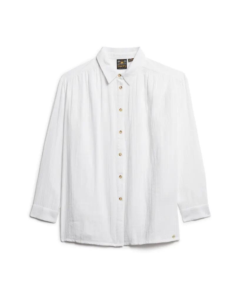 superdry Longline Beach Shirt Damen aus 100% Baumwolle, weiß – WHITE 7/7