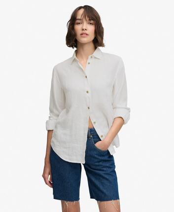 superdry Premium Linen Boyfriend Shirt 100% Leinen – Relaxed Fit