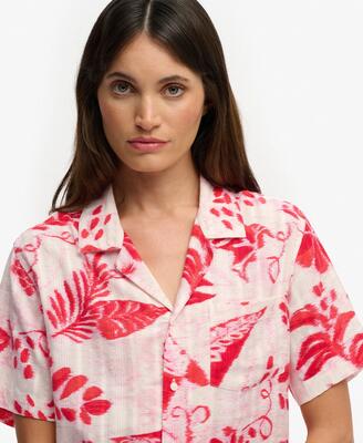 Superdry beach korte mouw blouse ikat floral red katoen/viscose