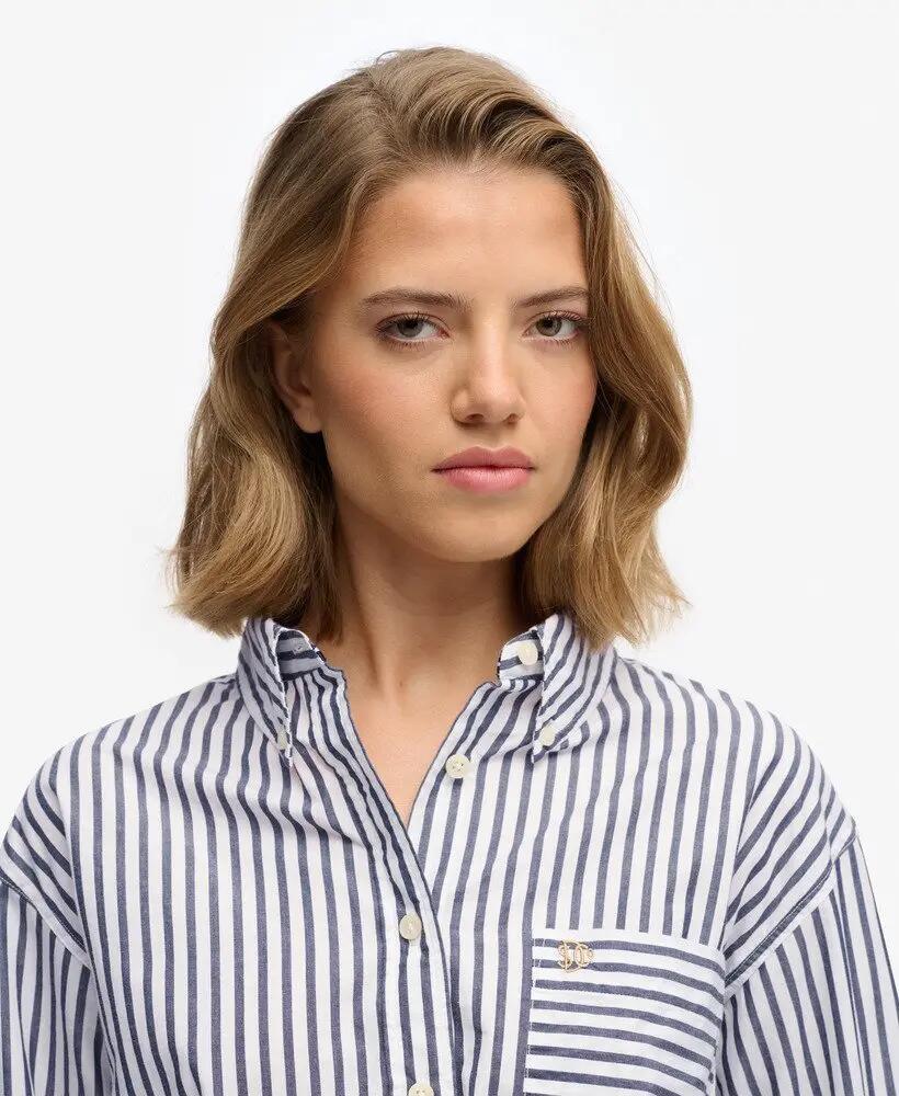 superdry Chemise Poplin Relaxed manches longues en coton bio – NAVY/WHITE 4/7