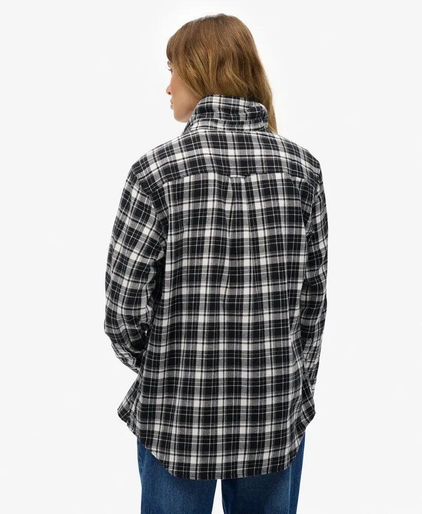 superdry Camisa boyfriend flanela xadrez, oversize – Black/Ecru Check 5/7