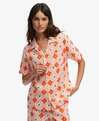 Superdry beach korte mouw blouse ikat floral red katoen/viscose