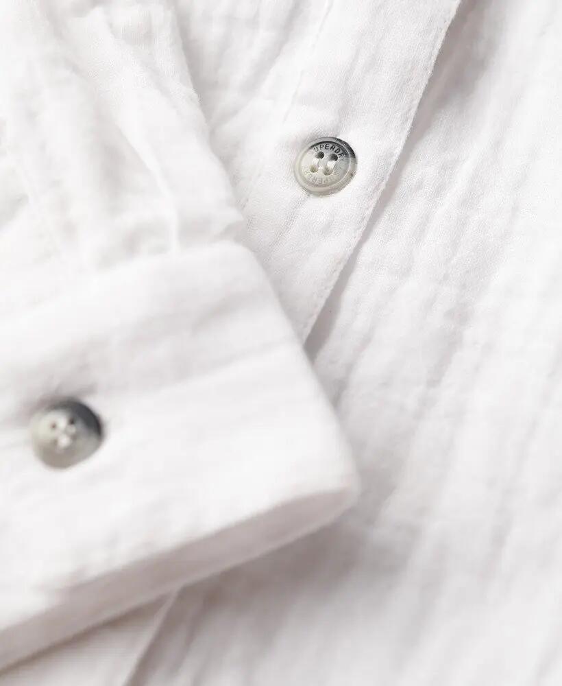 superdry Longline Beach Shirt Damen aus 100% Baumwolle, weiß – WHITE 5/7