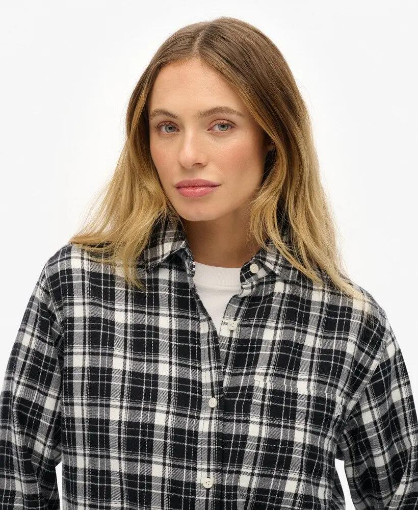 superdry Camisa boyfriend flanela xadrez, oversize – Black/Ecru Check 4/7