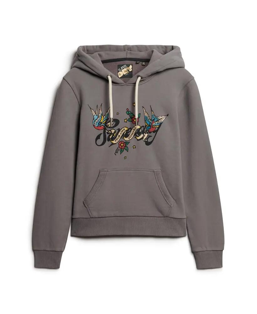 superdry Felpa con Cappuccio Tattoo Script Graphic in misto cotone ROCK GREY 6/6