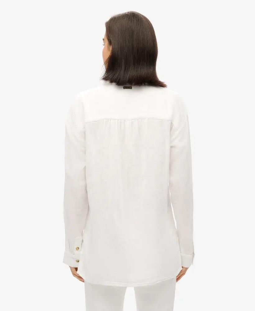 superdry Longline Beach Shirt Damen aus 100% Baumwolle, weiß – WHITE 4/7