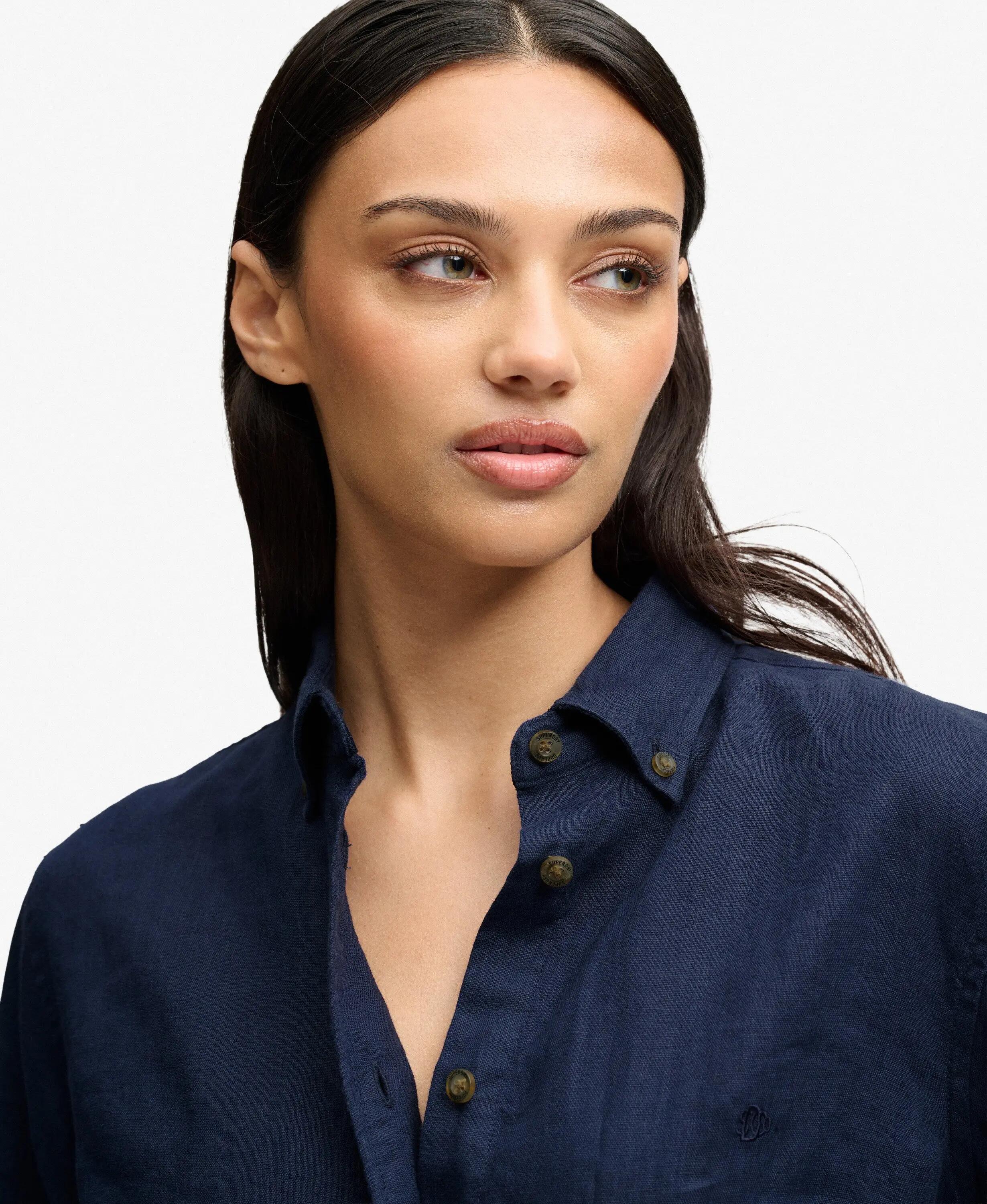 superdry Camisa Slim Premium de Linho – Richest Navy 4/7