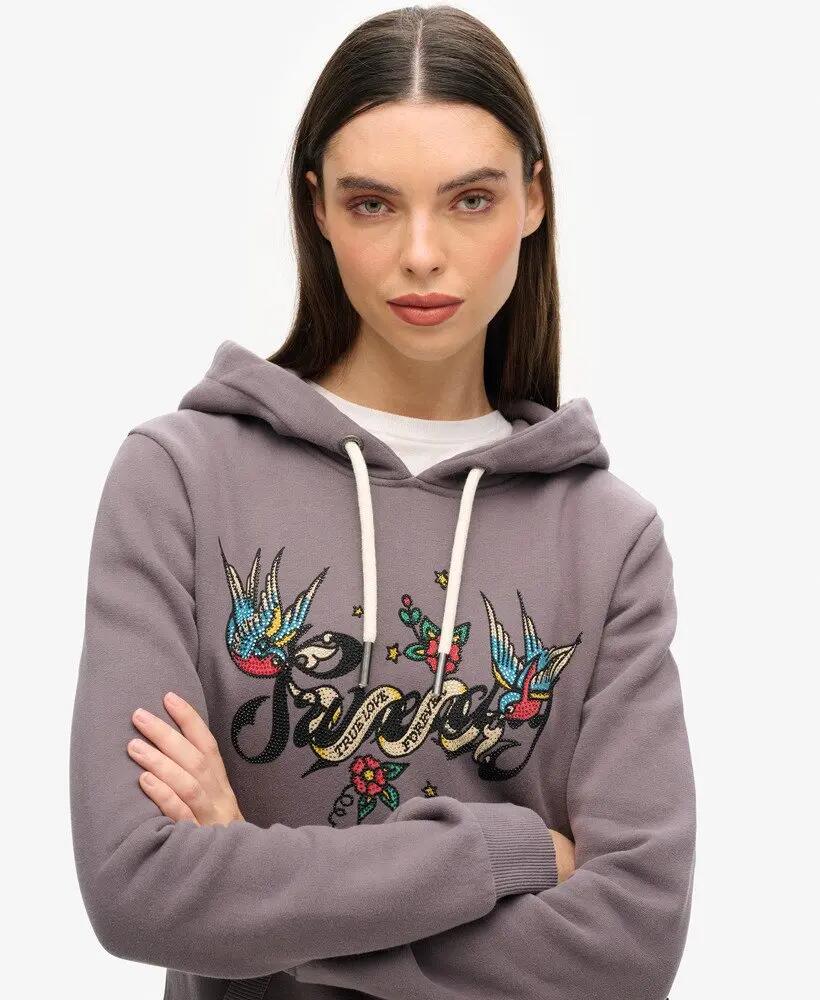 superdry Felpa con Cappuccio Tattoo Script Graphic in misto cotone ROCK GREY 3/6