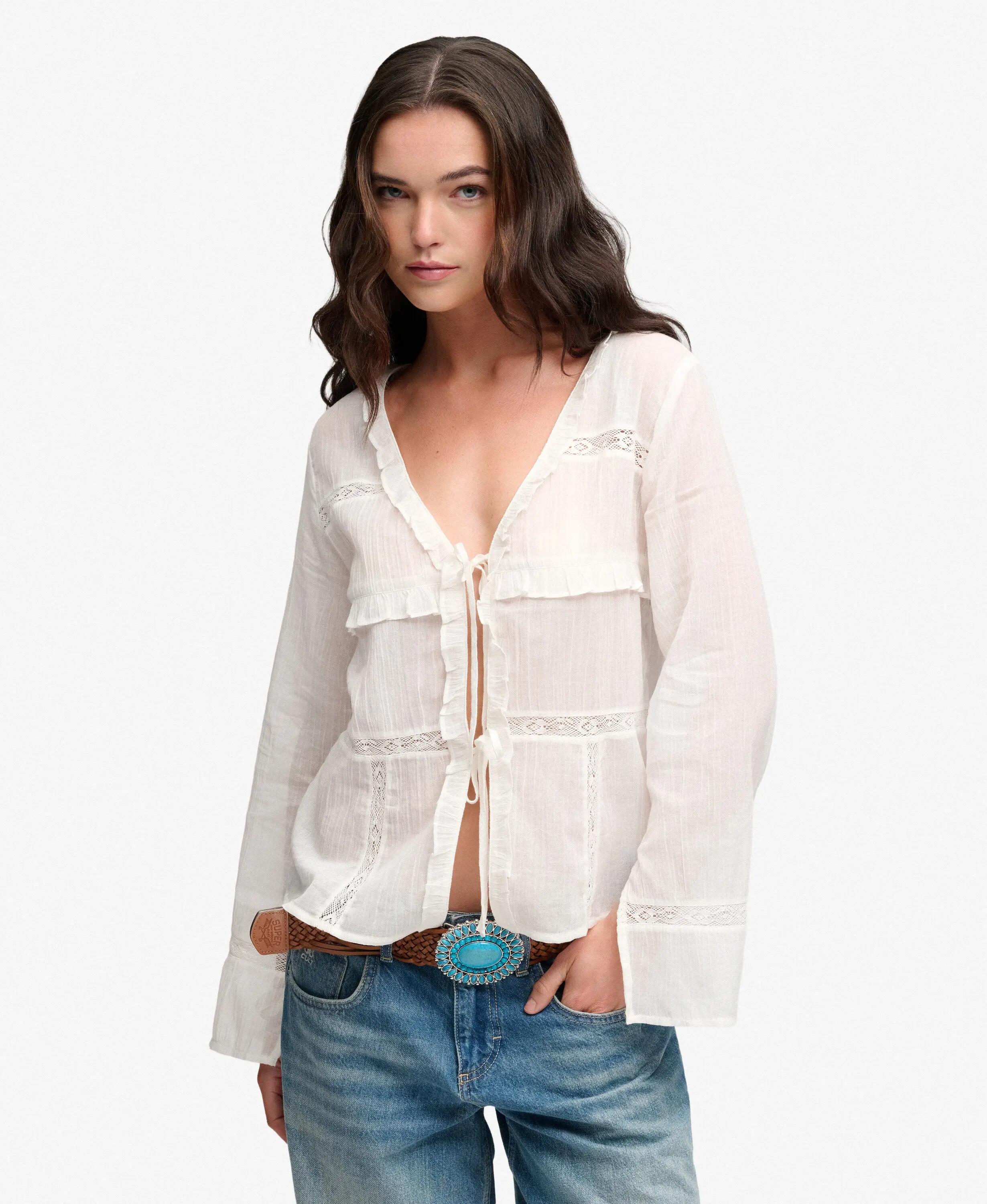superdry Top manica lunga in pizzo con laccio frontale 2/5